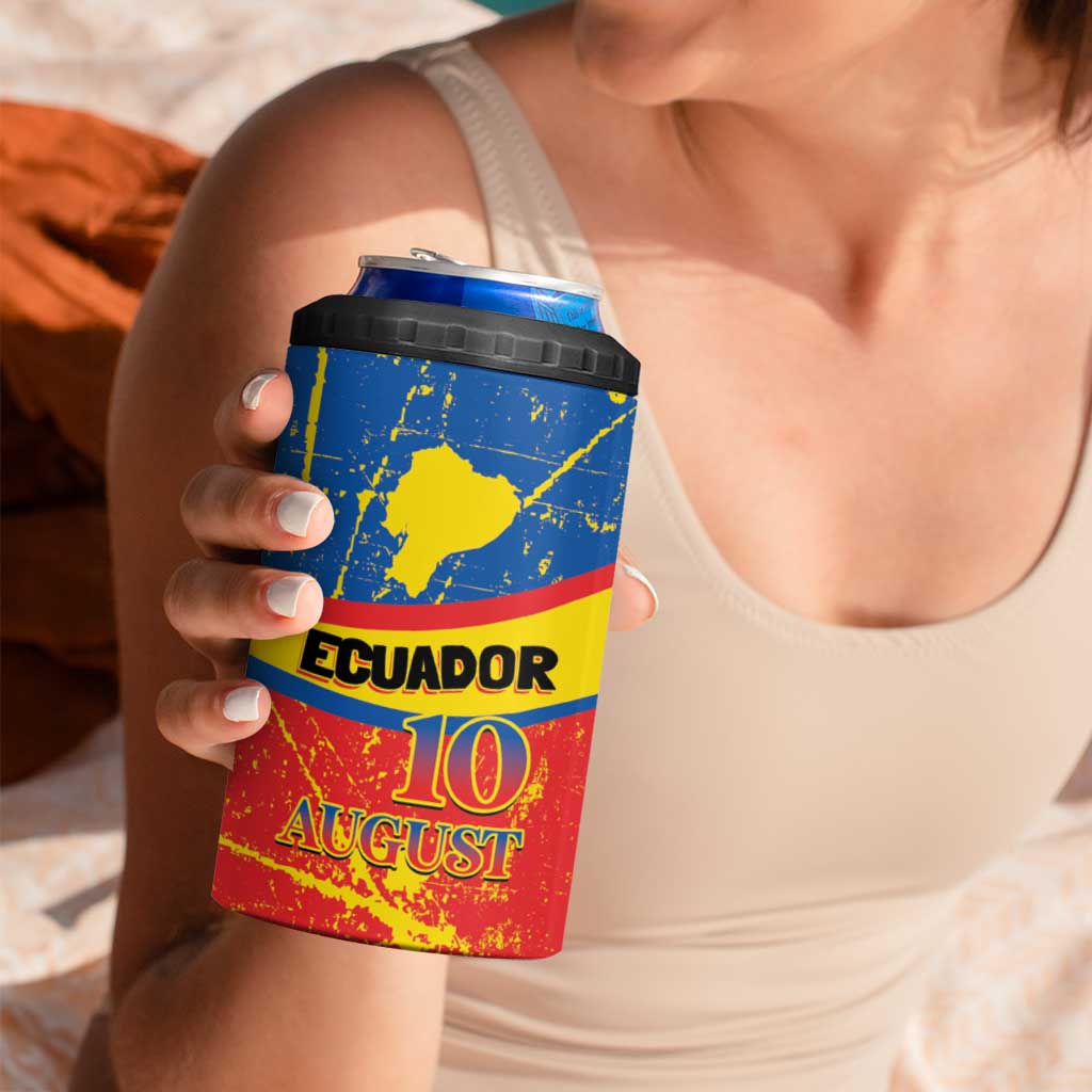 Personalized Ecuador Independence Day 4 in 1 Can Cooler Tumbler Coat Of Arms Grunge Style - Wonder Print Shop