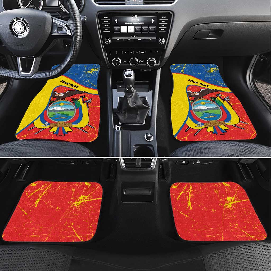 Personalized Ecuador Independence Day Car Mats Coat Of Arms Grunge Style - Wonder Print Shop
