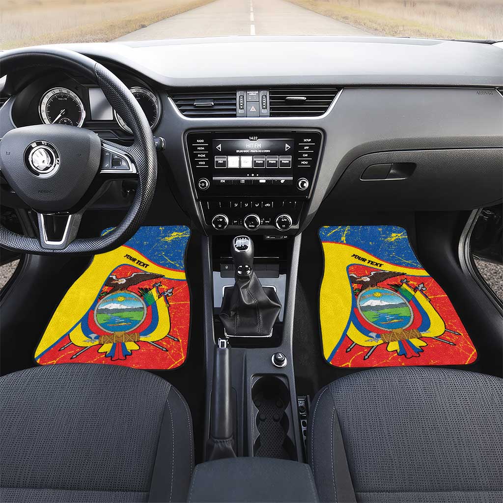 Personalized Ecuador Independence Day Car Mats Coat Of Arms Grunge Style - Wonder Print Shop