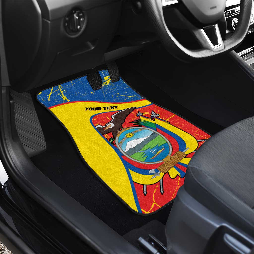 Personalized Ecuador Independence Day Car Mats Coat Of Arms Grunge Style - Wonder Print Shop