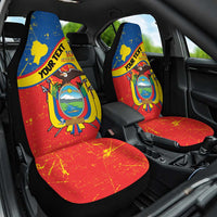 Personalized Ecuador Independence Day Car Seat Cover Coat Of Arms Grunge Style - Wonder Print Shop
