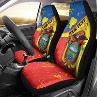 Personalized Ecuador Independence Day Car Seat Cover Coat Of Arms Grunge Style - Wonder Print Shop