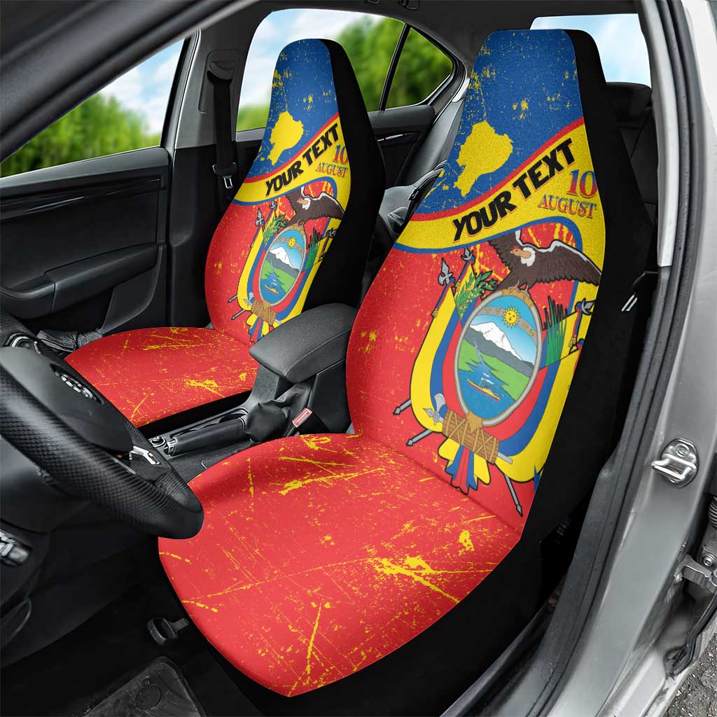Personalized Ecuador Independence Day Car Seat Cover Coat Of Arms Grunge Style - Wonder Print Shop