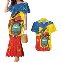 Personalized Ecuador Independence Day Couples Matching Mermaid Dress and Hawaiian Shirt Coat Of Arms Grunge Style - Wonder Print Shop