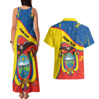 Personalized Ecuador Independence Day Couples Matching Tank Maxi Dress and Hawaiian Shirt Coat Of Arms Grunge Style - Wonder Print Shop