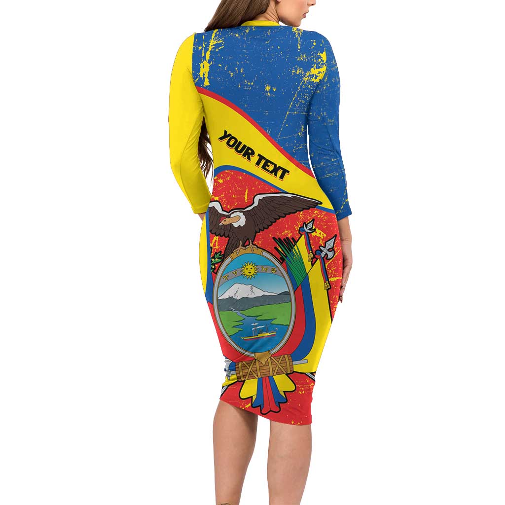 Personalized Ecuador Independence Day Family Matching Long Sleeve Bodycon Dress and Hawaiian Shirt Coat Of Arms Grunge Style - Wonder Print Shop