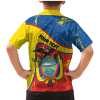 Personalized Ecuador Independence Day Family Matching Mermaid Dress and Hawaiian Shirt Coat Of Arms Grunge Style - Wonder Print Shop