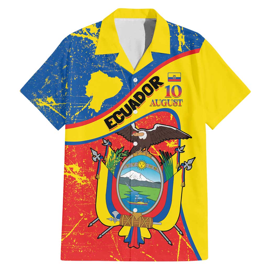 Personalized Ecuador Independence Day Family Matching Mermaid Dress and Hawaiian Shirt Coat Of Arms Grunge Style - Wonder Print Shop