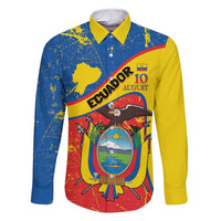 Personalized Ecuador Independence Day Family Matching Off Shoulder Maxi Dress and Hawaiian Shirt Coat Of Arms Grunge Style - Wonder Print Shop