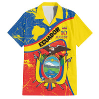 Personalized Ecuador Independence Day Family Matching Off Shoulder Short Dress and Hawaiian Shirt Coat Of Arms Grunge Style - Wonder Print Shop