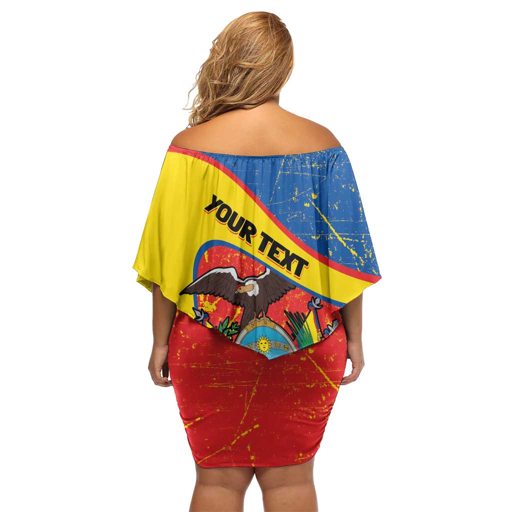 Personalized Ecuador Independence Day Family Matching Off Shoulder Short Dress and Hawaiian Shirt Coat Of Arms Grunge Style - Wonder Print Shop