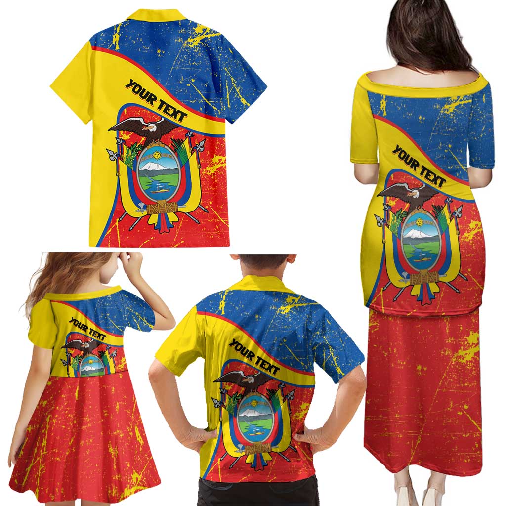 Personalized Ecuador Independence Day Family Matching Puletasi and Hawaiian Shirt Coat Of Arms Grunge Style - Wonder Print Shop