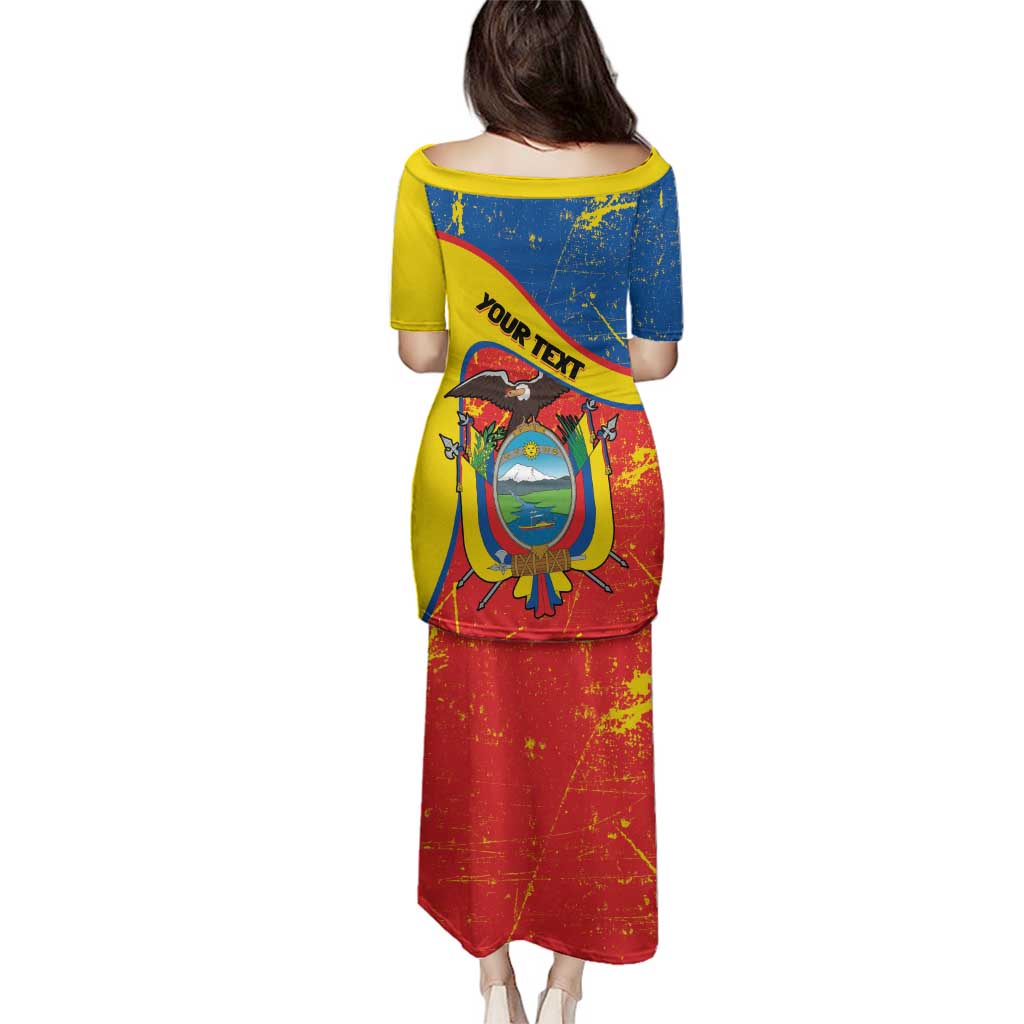 Personalized Ecuador Independence Day Family Matching Puletasi and Hawaiian Shirt Coat Of Arms Grunge Style - Wonder Print Shop