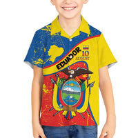 Personalized Ecuador Independence Day Family Matching Short Sleeve Bodycon Dress and Hawaiian Shirt Coat Of Arms Grunge Style - Wonder Print Shop