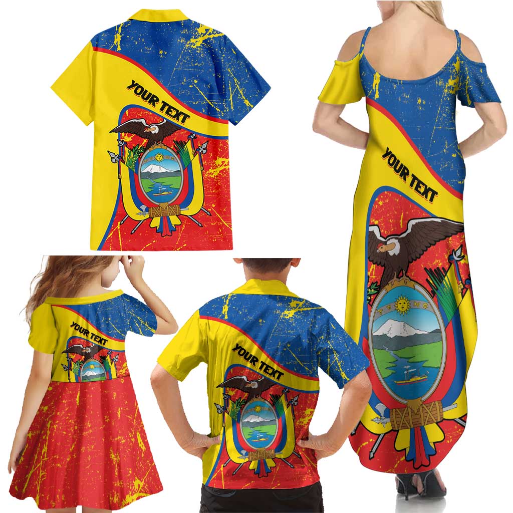 Personalized Ecuador Independence Day Family Matching Summer Maxi Dress and Hawaiian Shirt Coat Of Arms Grunge Style - Wonder Print Shop