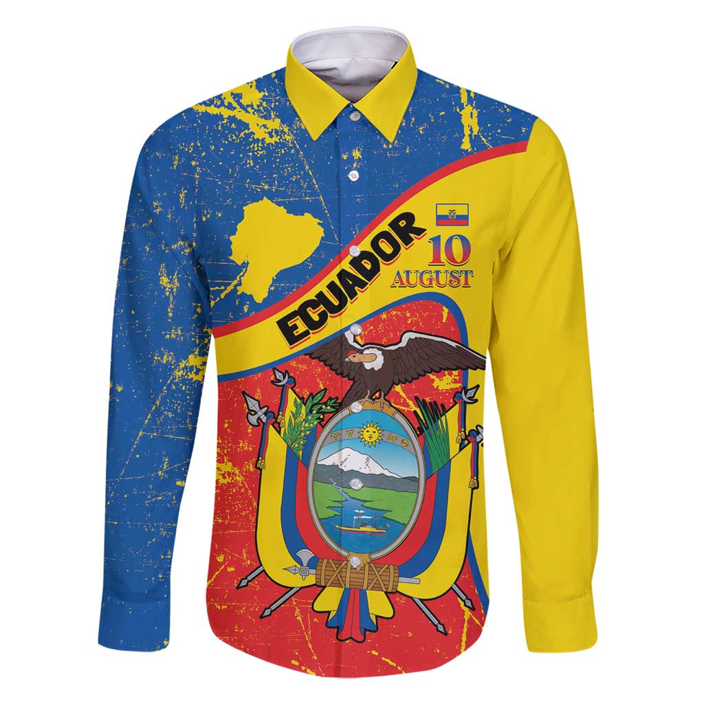 Personalized Ecuador Independence Day Family Matching Summer Maxi Dress and Hawaiian Shirt Coat Of Arms Grunge Style - Wonder Print Shop