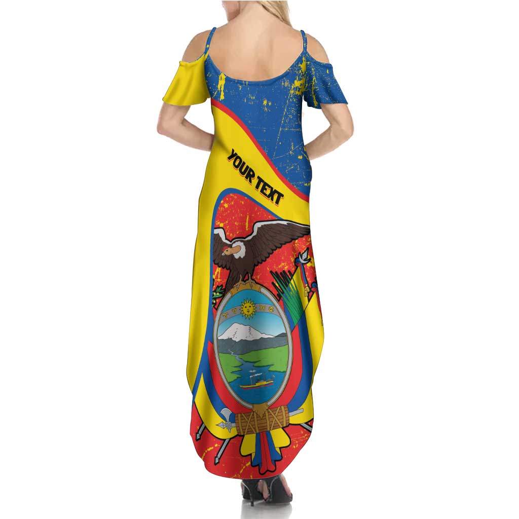 Personalized Ecuador Independence Day Family Matching Summer Maxi Dress and Hawaiian Shirt Coat Of Arms Grunge Style - Wonder Print Shop