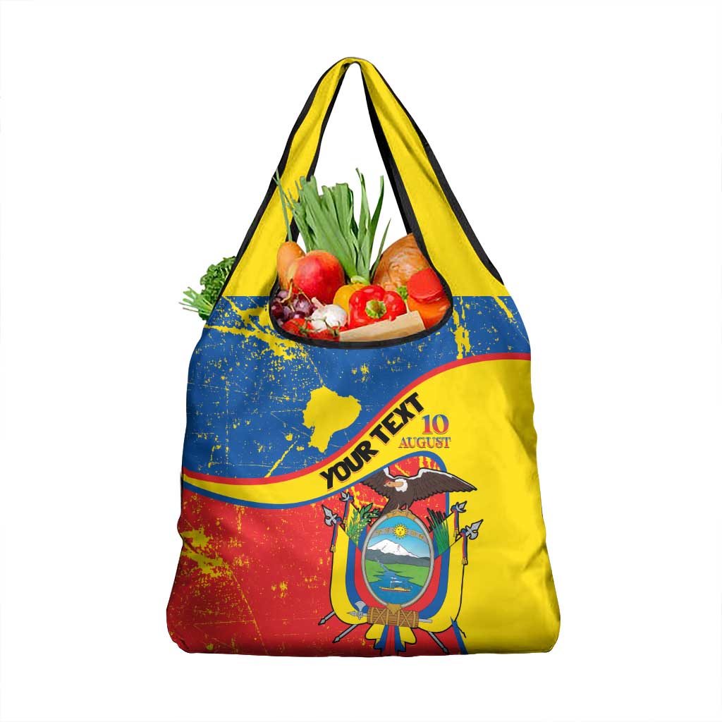 Personalized Ecuador Independence Day Grocery Bag Coat Of Arms Grunge Style - Wonder Print Shop