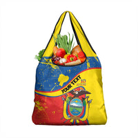 Personalized Ecuador Independence Day Grocery Bag Coat Of Arms Grunge Style - Wonder Print Shop