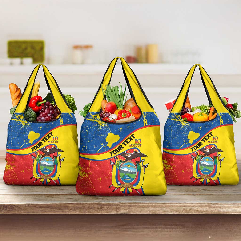 Personalized Ecuador Independence Day Grocery Bag Coat Of Arms Grunge Style - Wonder Print Shop
