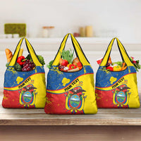 Personalized Ecuador Independence Day Grocery Bag Coat Of Arms Grunge Style - Wonder Print Shop