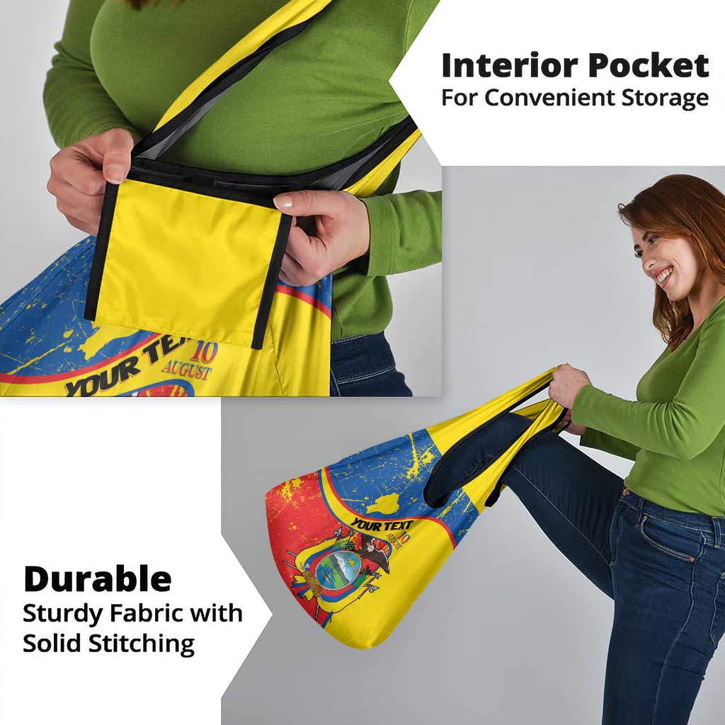 Personalized Ecuador Independence Day Grocery Bag Coat Of Arms Grunge Style - Wonder Print Shop