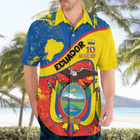 Personalized Ecuador Independence Day Hawaiian Shirt Coat Of Arms Grunge Style - Wonder Print Shop
