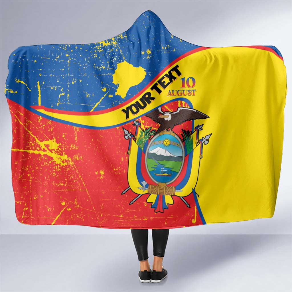 Personalized Ecuador Independence Day Hooded Blanket Coat Of Arms Grunge Style - Wonder Print Shop