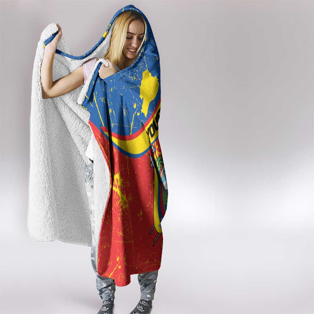 Personalized Ecuador Independence Day Hooded Blanket Coat Of Arms Grunge Style - Wonder Print Shop