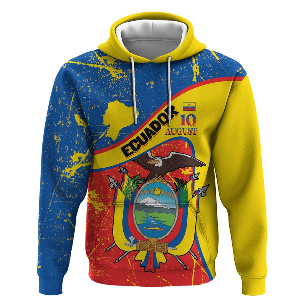Personalized Ecuador Independence Day Hoodie Coat Of Arms Grunge Style - Wonder Print Shop