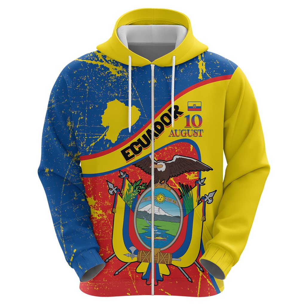 Personalized Ecuador Independence Day Hoodie Coat Of Arms Grunge Style - Wonder Print Shop