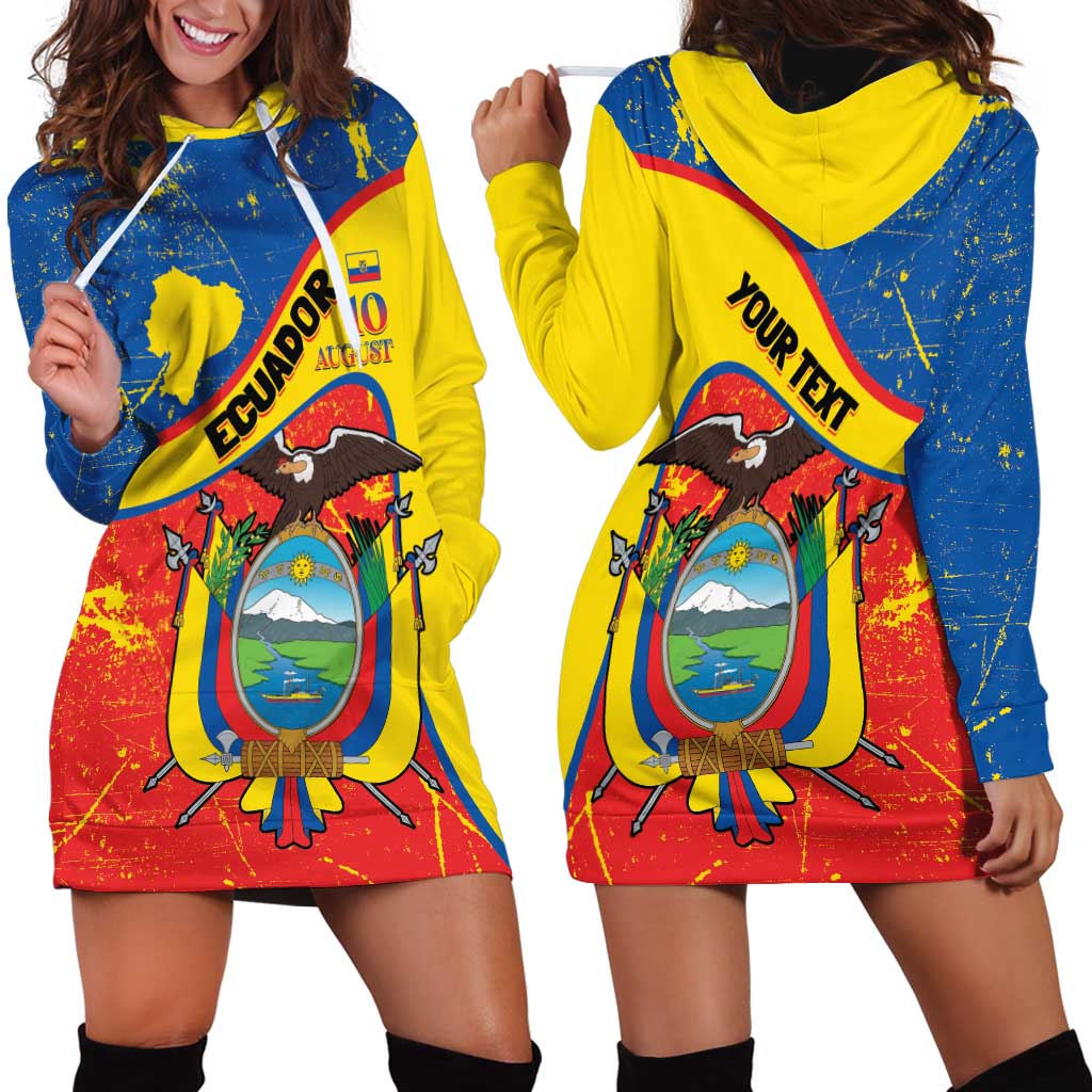 Personalized Ecuador Independence Day Hoodie Dress Coat Of Arms Grunge Style - Wonder Print Shop