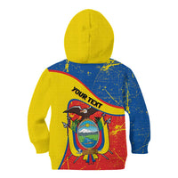Personalized Ecuador Independence Day Kid Hoodie Coat Of Arms Grunge Style - Wonder Print Shop