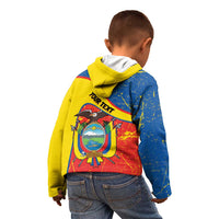 Personalized Ecuador Independence Day Kid Hoodie Coat Of Arms Grunge Style - Wonder Print Shop