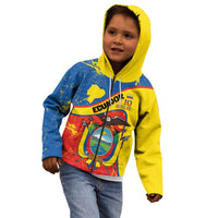Personalized Ecuador Independence Day Kid Hoodie Coat Of Arms Grunge Style - Wonder Print Shop