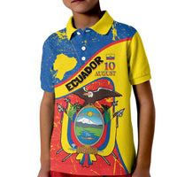 Personalized Ecuador Independence Day Kid Polo Shirt Coat Of Arms Grunge Style - Wonder Print Shop