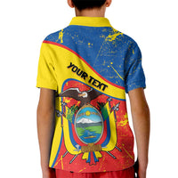 Personalized Ecuador Independence Day Kid Polo Shirt Coat Of Arms Grunge Style - Wonder Print Shop
