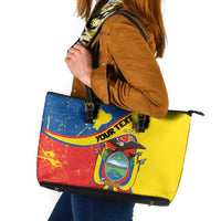 Personalized Ecuador Independence Day Leather Tote Bag Coat Of Arms Grunge Style - Wonder Print Shop