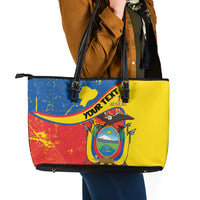 Personalized Ecuador Independence Day Leather Tote Bag Coat Of Arms Grunge Style - Wonder Print Shop