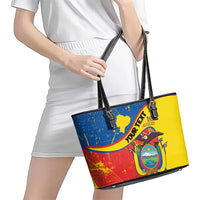 Personalized Ecuador Independence Day Leather Tote Bag Coat Of Arms Grunge Style - Wonder Print Shop