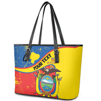 Personalized Ecuador Independence Day Leather Tote Bag Coat Of Arms Grunge Style - Wonder Print Shop