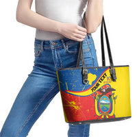 Personalized Ecuador Independence Day Leather Tote Bag Coat Of Arms Grunge Style - Wonder Print Shop