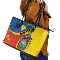 Personalized Ecuador Independence Day Leather Tote Bag Coat Of Arms Grunge Style - Wonder Print Shop