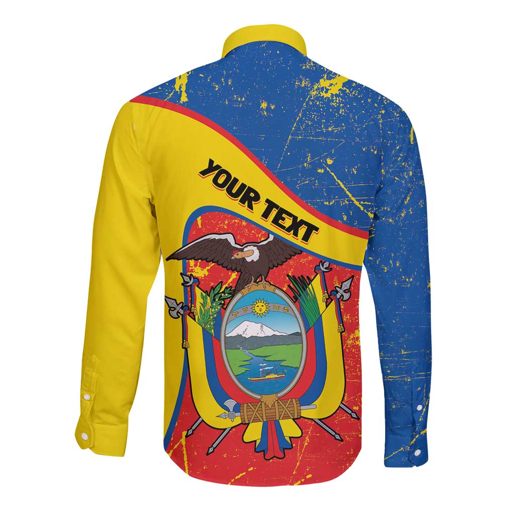 Personalized Ecuador Independence Day Long Sleeve Button Shirt Coat Of Arms Grunge Style - Wonder Print Shop