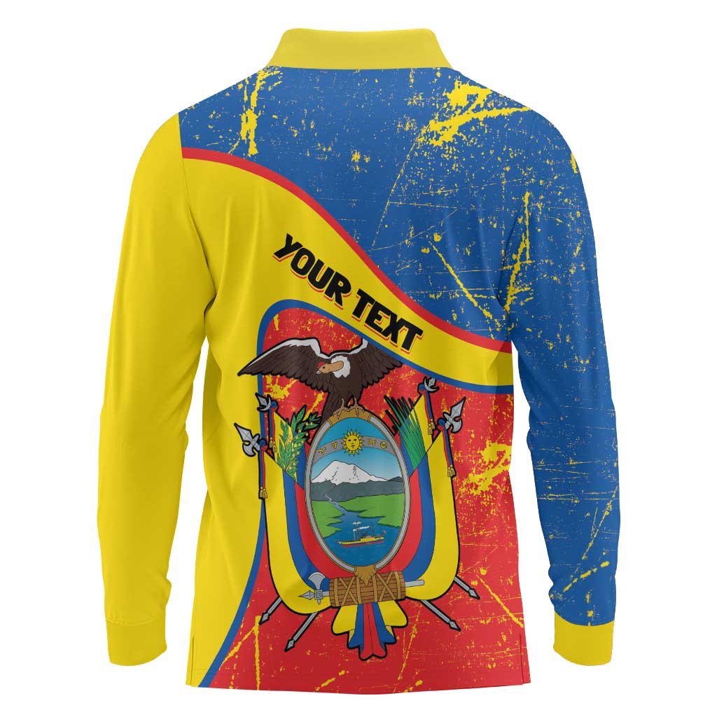 Personalized Ecuador Independence Day Long Sleeve Polo Shirt Coat Of Arms Grunge Style - Wonder Print Shop