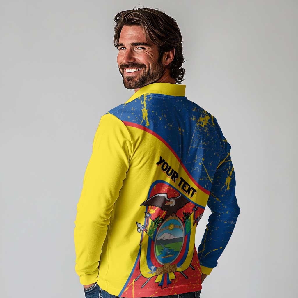 Personalized Ecuador Independence Day Long Sleeve Polo Shirt Coat Of Arms Grunge Style - Wonder Print Shop