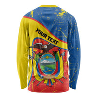 Personalized Ecuador Independence Day Long Sleeve Shirt Coat Of Arms Grunge Style - Wonder Print Shop