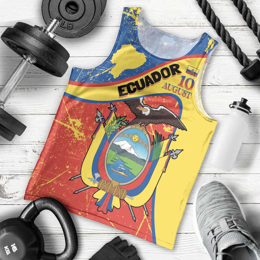 Personalized Ecuador Independence Day Men Tank Top Coat Of Arms Grunge Style - Wonder Print Shop