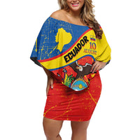 Personalized Ecuador Independence Day Off Shoulder Short Dress Coat Of Arms Grunge Style - Wonder Print Shop