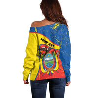 Personalized Ecuador Independence Day Off Shoulder Sweater Coat Of Arms Grunge Style - Wonder Print Shop